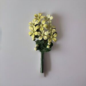 Vintage Sandor Co Brooch Pin Signed Enameled Yellow Metal Floral Bouquet FLAW